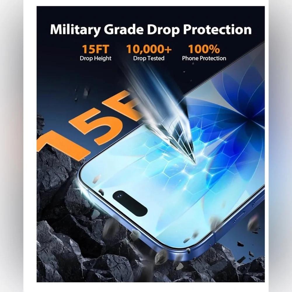 iPhone 17 Screen Protector 3 pk, [9H+ Hardness] [Military-Grade Drop Protection